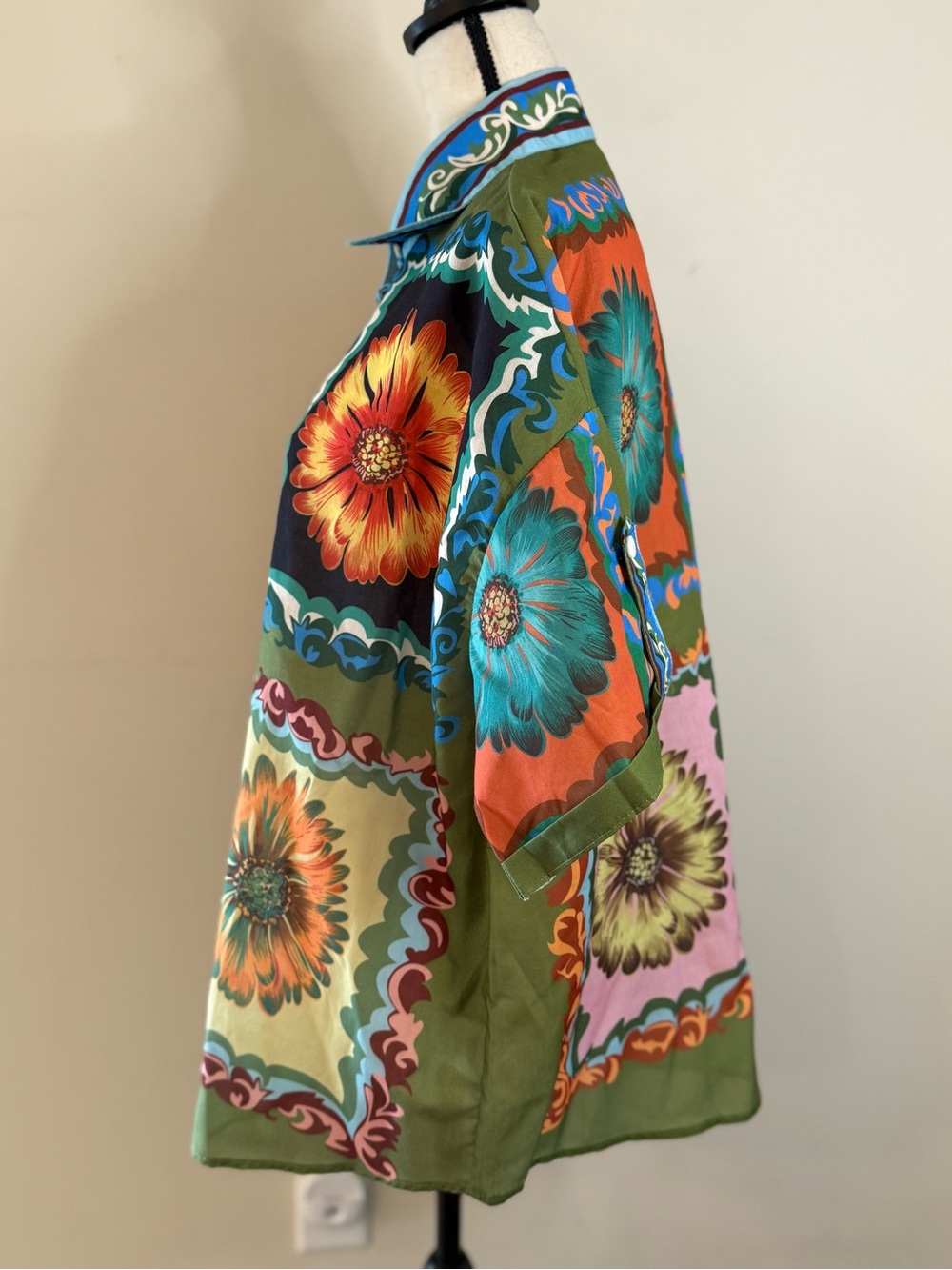 Beulahstyle boho chic tropical floral top button up short sleeve LG - Picture 3 of 12